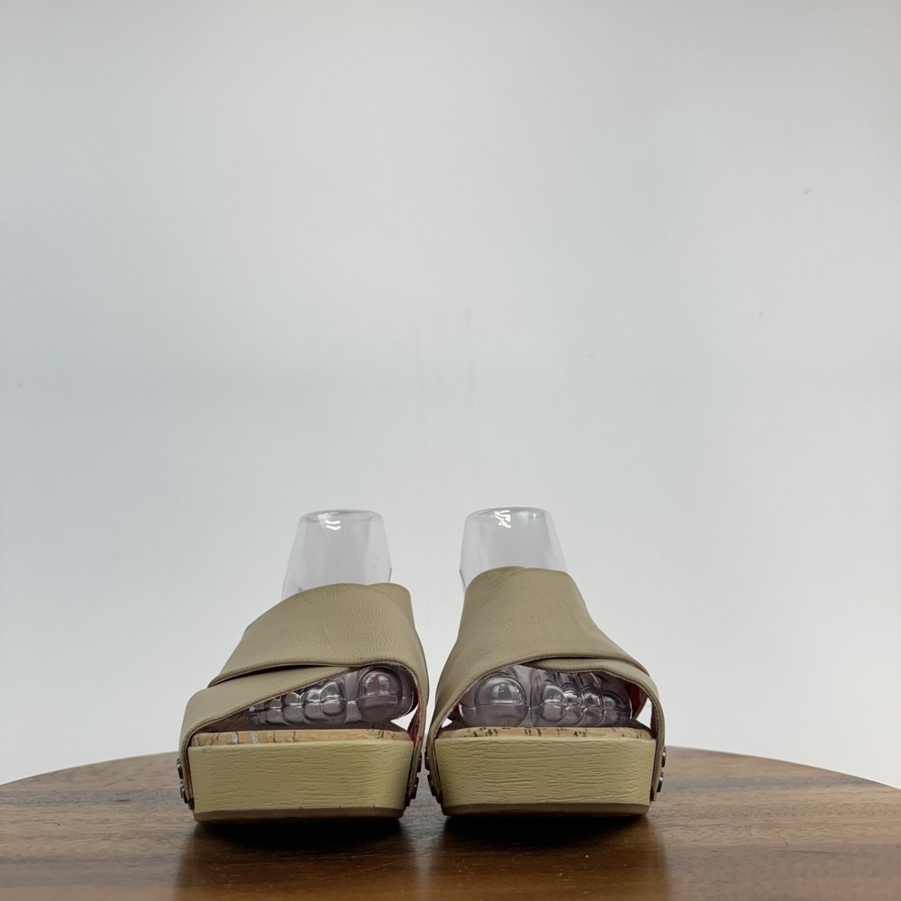 New Womens Korks Draya Beige Faux Leather Platform Heeled Sandals Slide 10 M - Picture 3 of 7